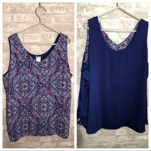 Floral Patterned Blue Sleeveless Top